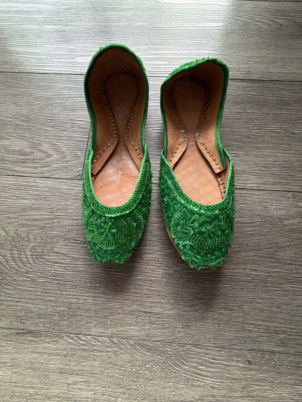 Green Sequins And Beads Work Jutti